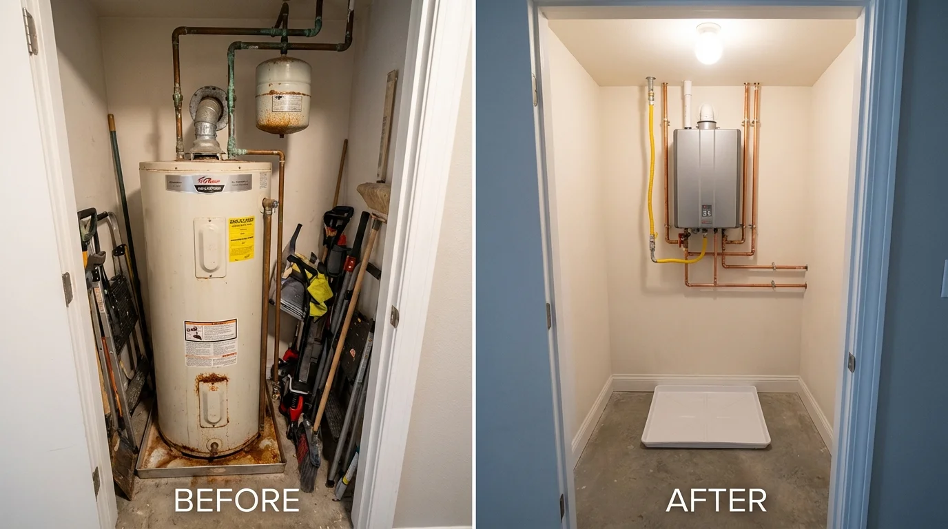 Tank water heater versus wall-mounted tankless unit comparison for Grayson, KY homeowners