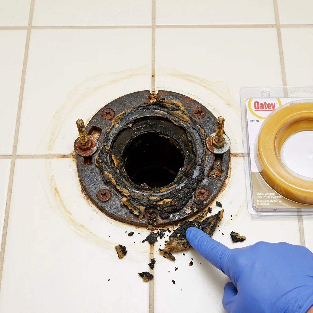 Failed wax ring showing water seepage at the base of a toilet in a Grayson, KY home