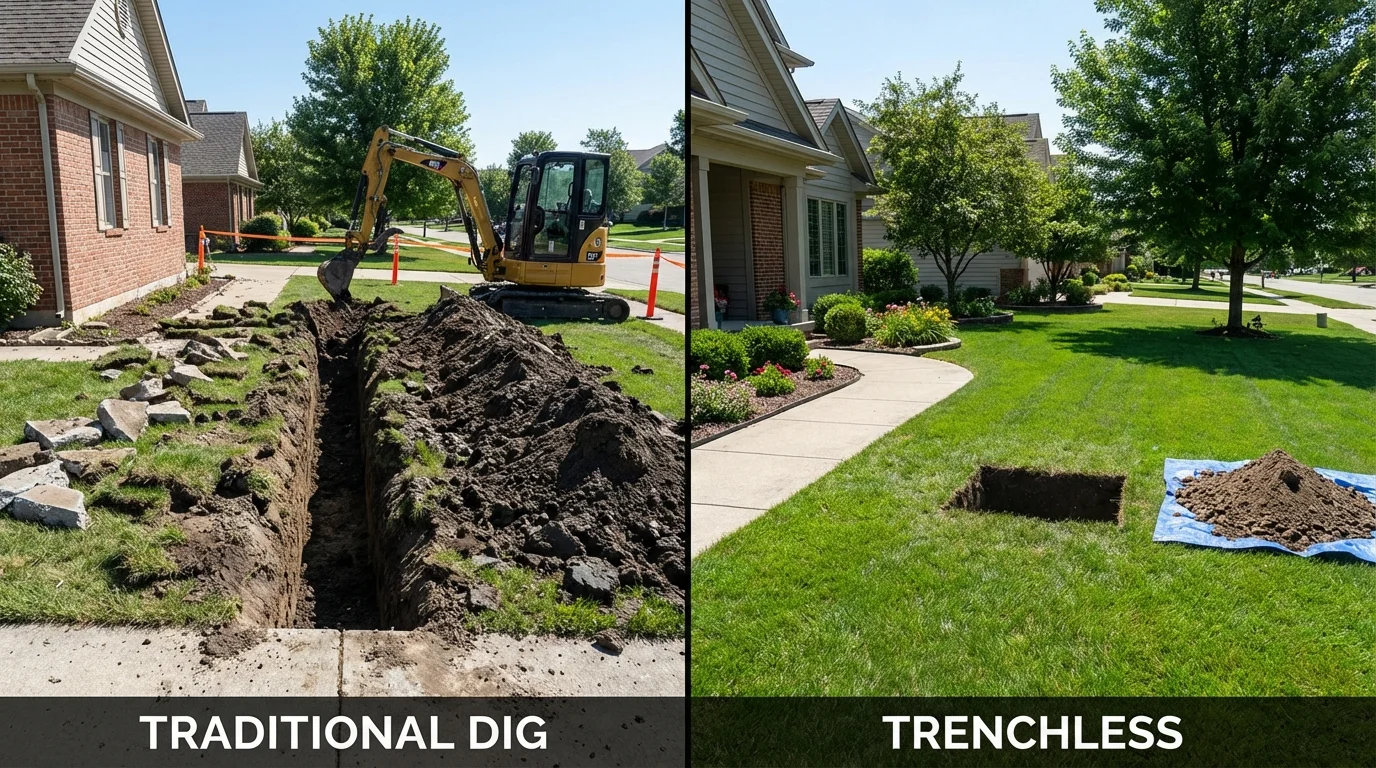 Trenchless sewer repair with minimal yard damage versus traditional excavation in Grayson, KY